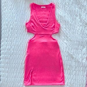 Neon pink soft stretchy cutout body con mini dress
